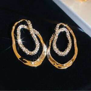 NEW Earrings Crystal Double Loop Hoop Gold Alexis Bittar Solanales STYLE F28